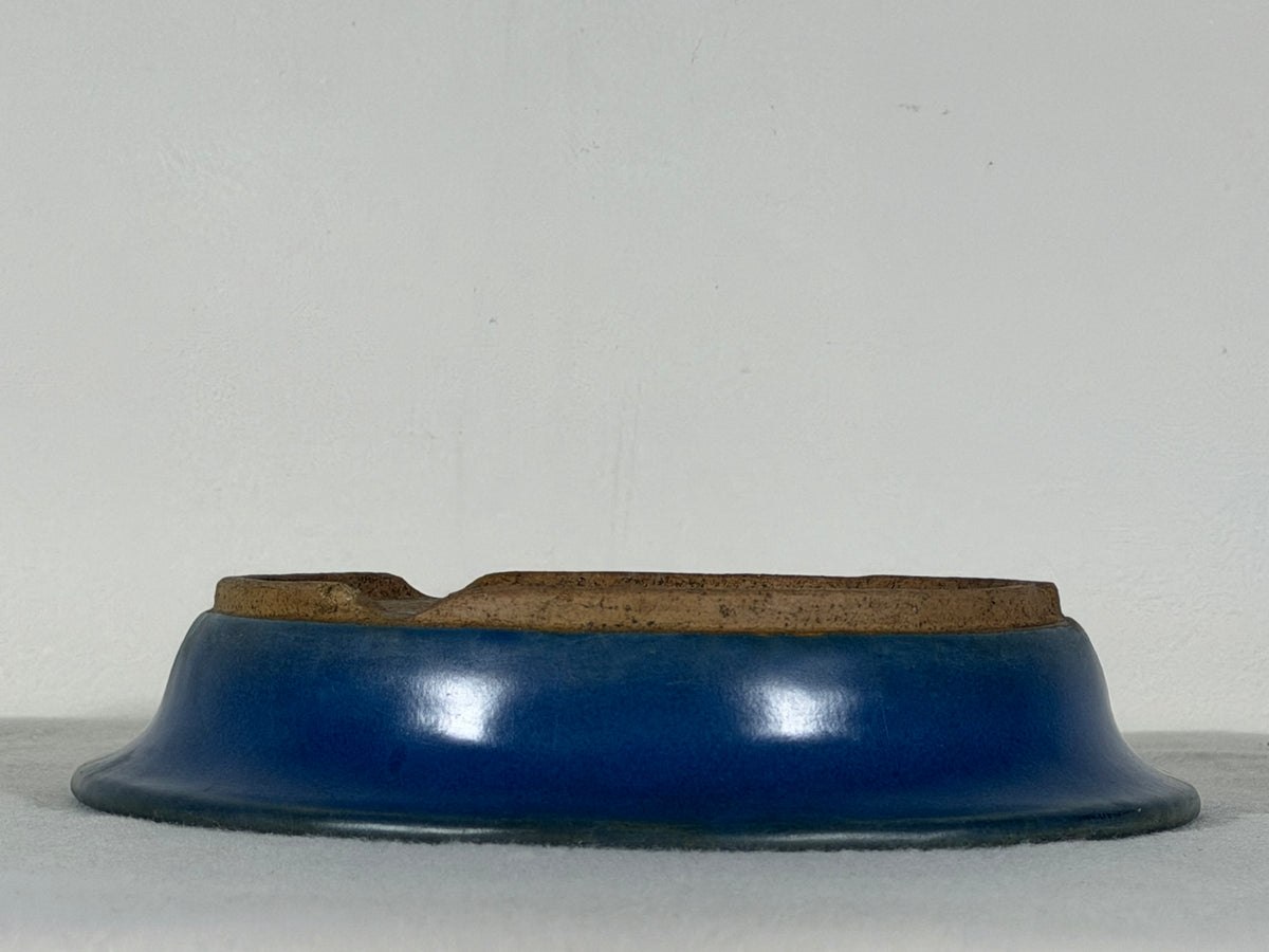 Preowned Japanese Tokoname Glazed Shallow Round Bonsai Pot Mazan Terahata - 8.25” By 1.75”