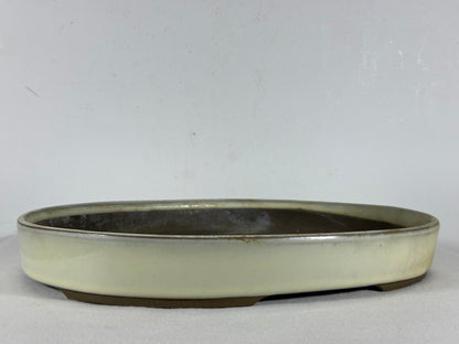 Preowned Japanese Tokoname Glazed Oval Shallow Bonsai Pot - 12.75” By 9.25”