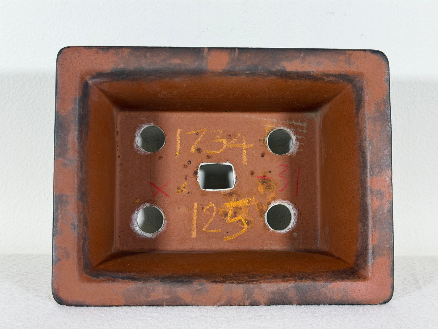 Preowned Japanese Tokoname Unglazed Rectangular Bonsai Pot Has Full Of Patina - 7” By 5.25”