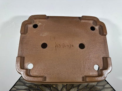 Preowned Japanese Tokoname Unglazed Rectangular Bonsai Pot Keizan - 14.75” By 11.5”