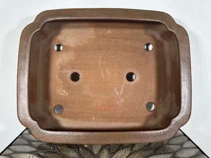 Preowned Japanese Tokoname Unglazed Rectangular Bonsai Pot Keizan - 14.75” By 11.5”