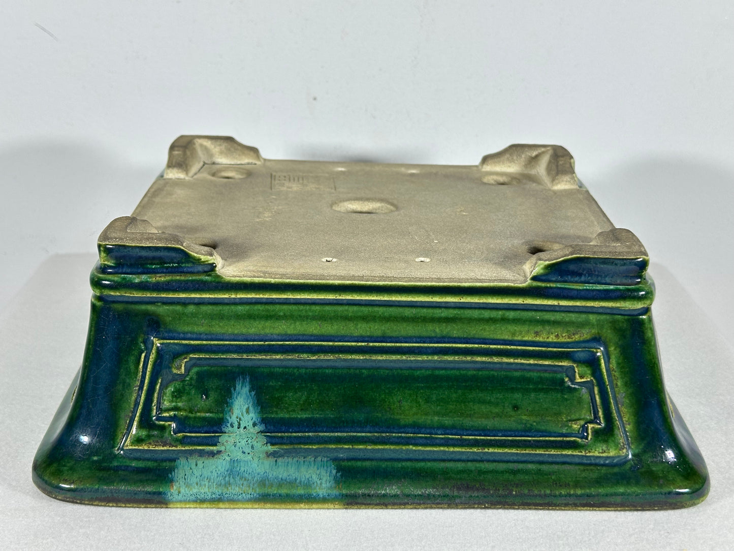 New Japanese Tokoname Glazed Rectangular Bonsai Pot Mazan Terahata - 11.5” By 10”