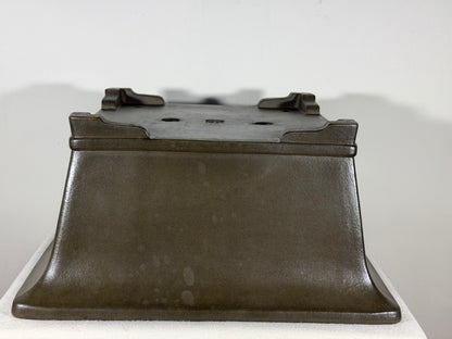 Preowned Japanese Tokoname Unglazed Square Bonsai Pot Gyouzan Nakano - 15.25” By 7.5”