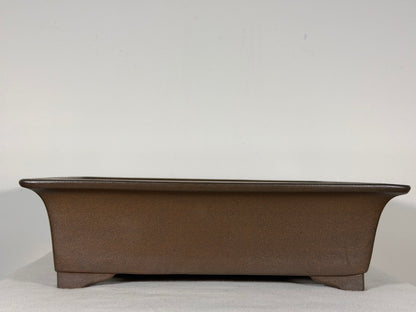 Preowned Japanese Tokoname Unglazed Rectangular Bonsai Pot Yuuji Nakano - 14.5” By 11.75”