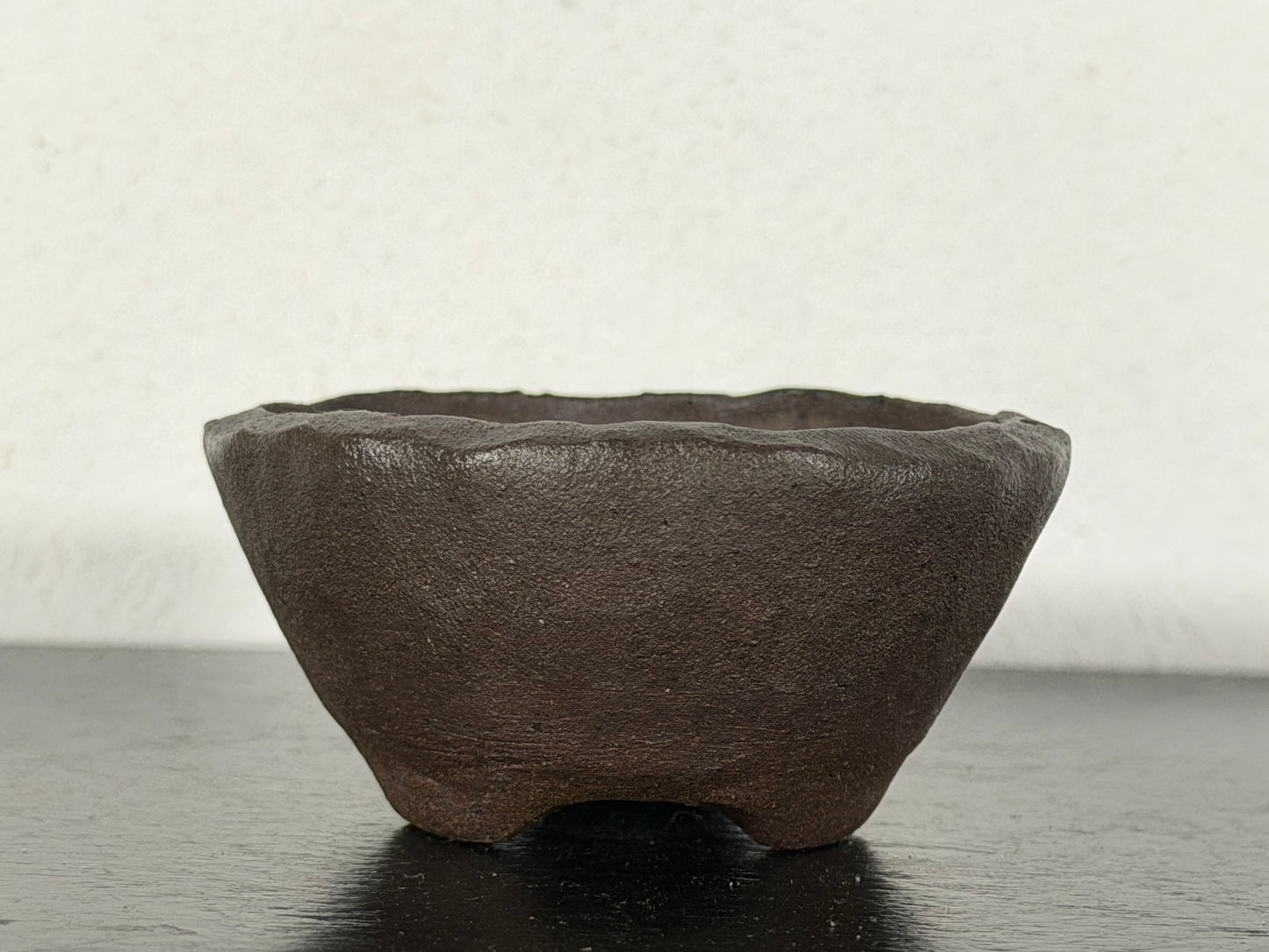 Preowned Japanese Tokoname Unglazed Round Bonsai Pot With Stamp - 2.25” By 1 1/8”