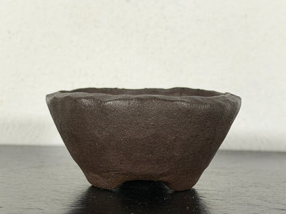 Preowned Japanese Tokoname Unglazed Round Bonsai Pot With Stamp - 2.25” By 1 1/8”