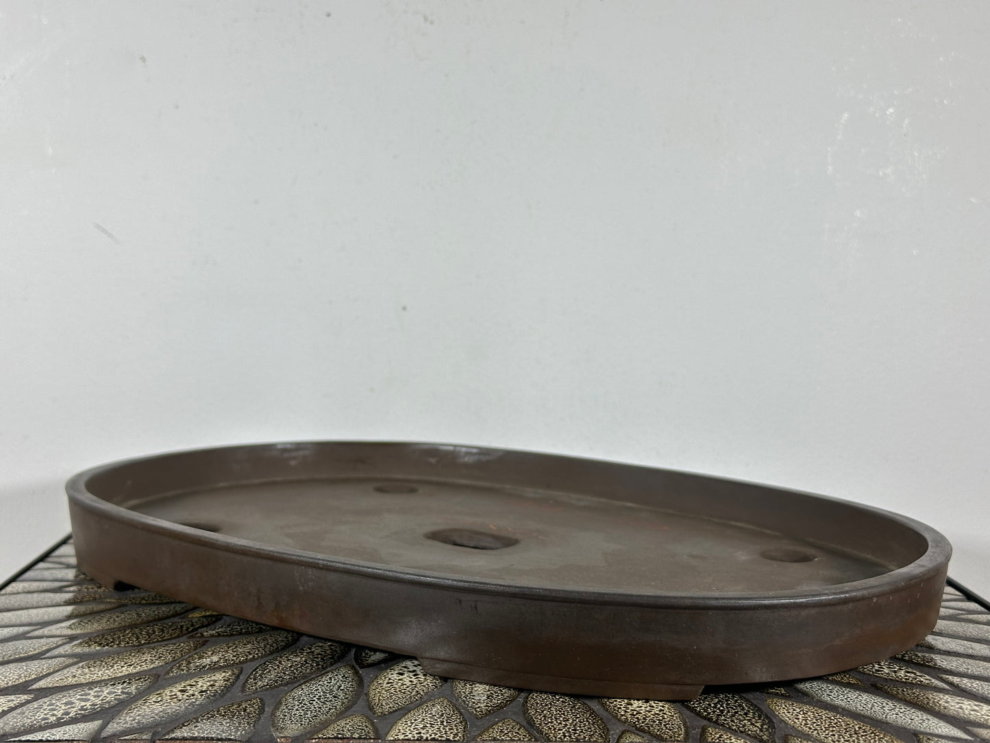 Preowned Japanese Tokoname Unglazed Shallow Oval Bonsai Pot Sankyou - 15.75” By 10.75”