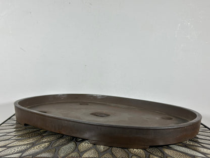 Preowned Japanese Tokoname Unglazed Shallow Oval Bonsai Pot Sankyou - 15.75” By 10.75”
