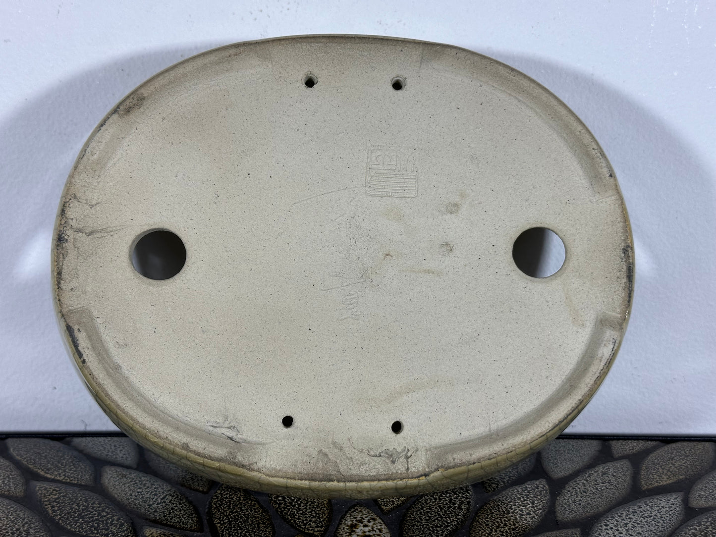 Preowned Japanese Tokoname Glazed Oval Bonsai Pot Mazan Terahata - 8.75” By 7”