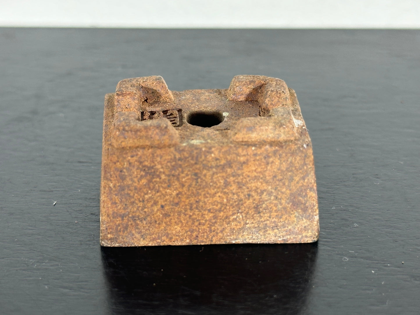 Preowned Japanese Tokoname Mame Rectangular Bonsai Pot with Stamp - 1.5” By 1”