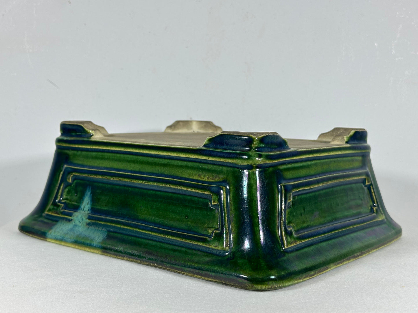 New Japanese Tokoname Glazed Rectangular Bonsai Pot Mazan Terahata - 11.5” By 10”