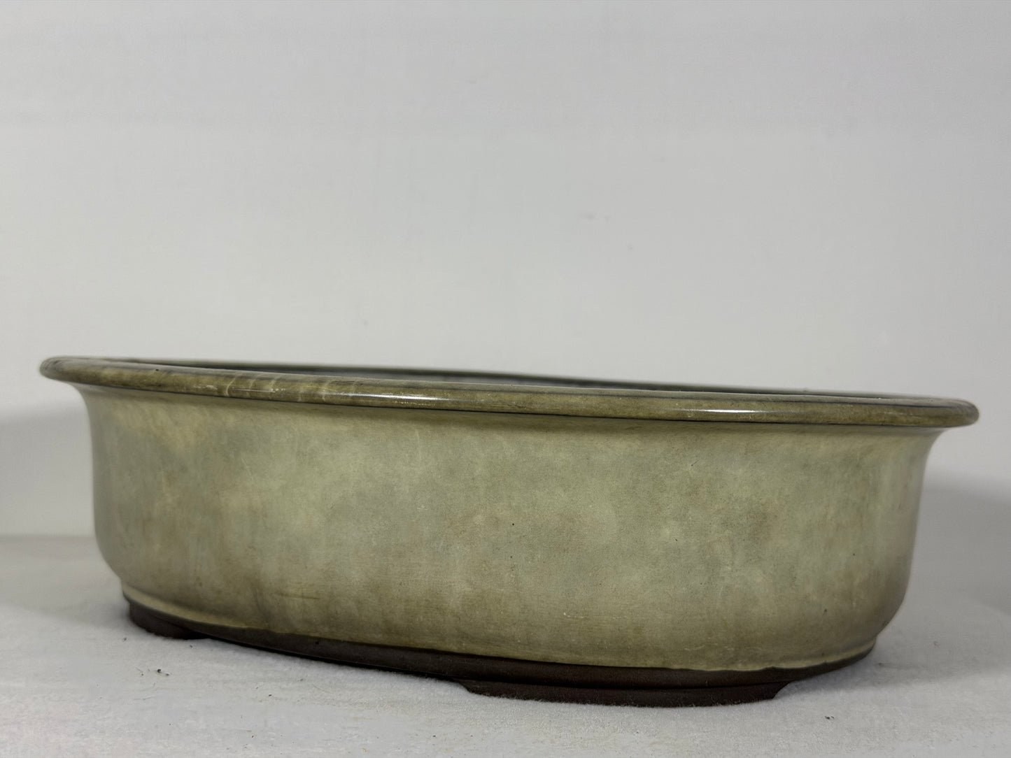 Preowned Japanese Tokoname Glazed Oval Bonsai Pot has Patina - 11.75” By 10”