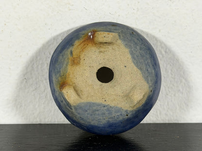 Preowned Japanese Tokoname Glazed Round Bonsai Pot With Stamp - 1.75” By 0.75”