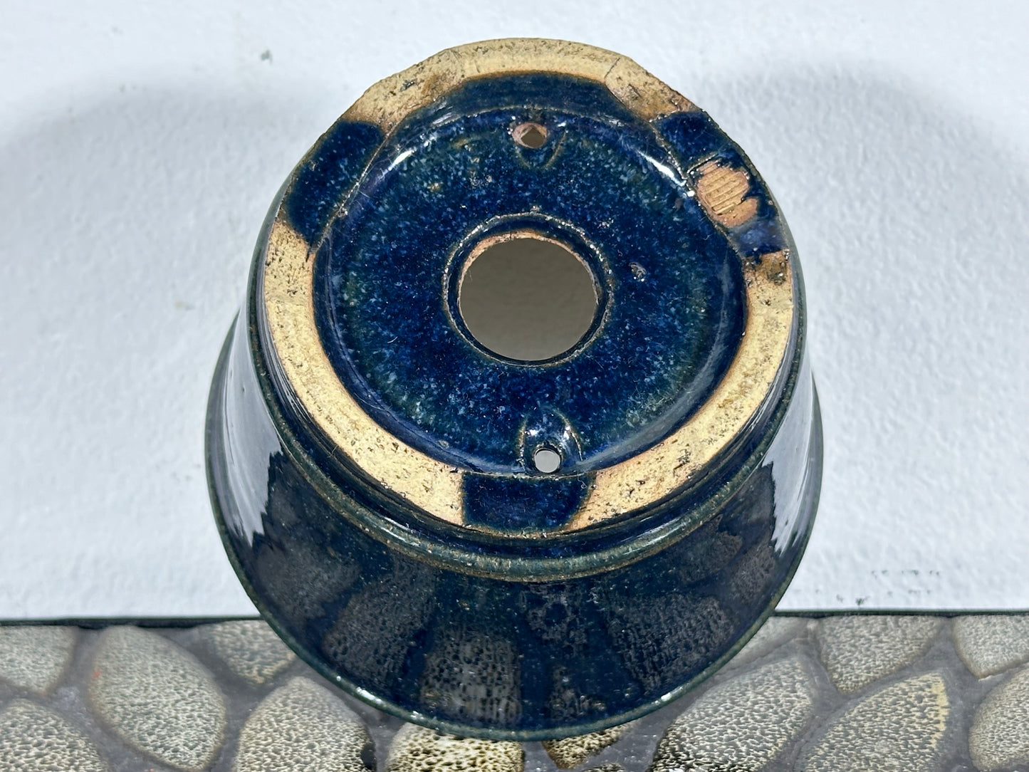 New Japanese Tokoname Round Glazed Bonsai Pot Katu - 4 3/8” By 3”