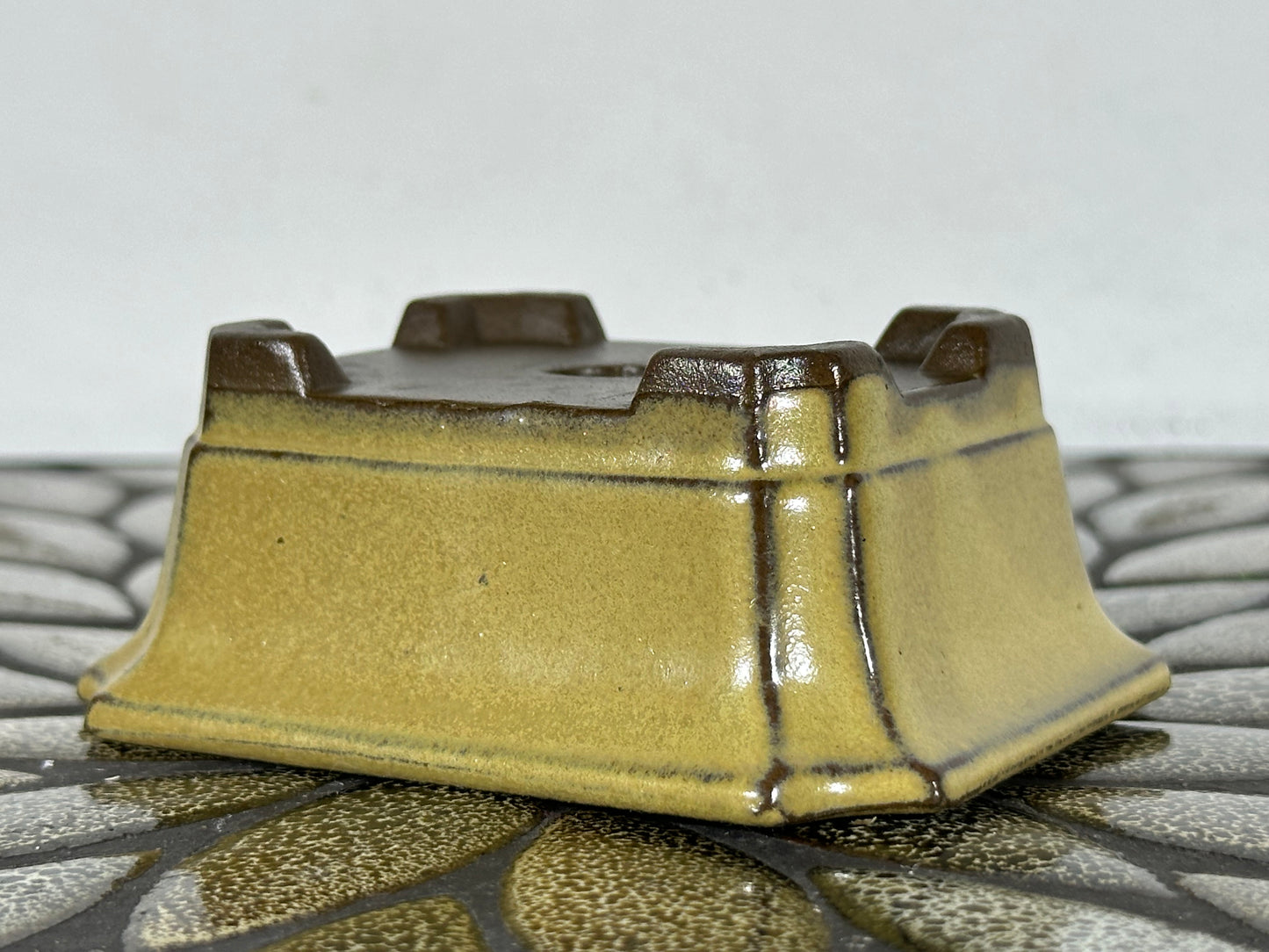 Preowned Japanese Tokoname Glazed Rectangular Bonsai Pot - 3.75” By 3”