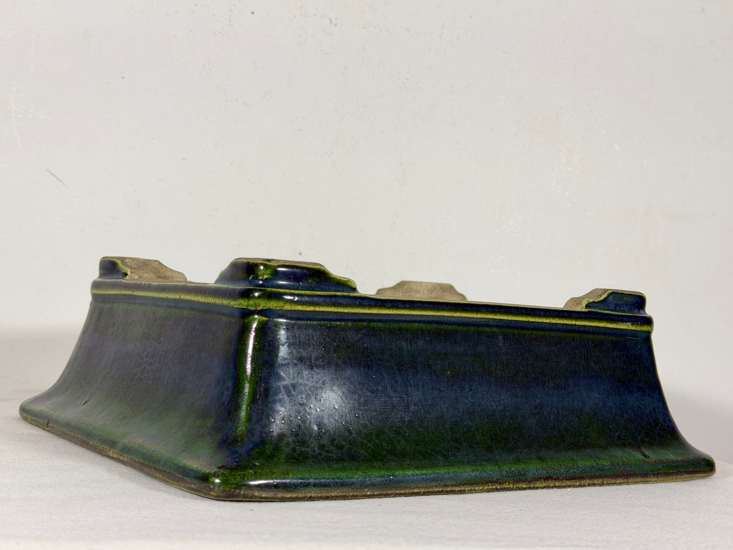 New Japanese Tokoname Glazed Rectangular Bonsai Pot Mazan Terahata - 11” By 9.5”
