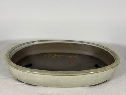 Preowned Japanese Tokoname Glazed Oval Bonsai Pot has Patina - 12.25” By 9.25”