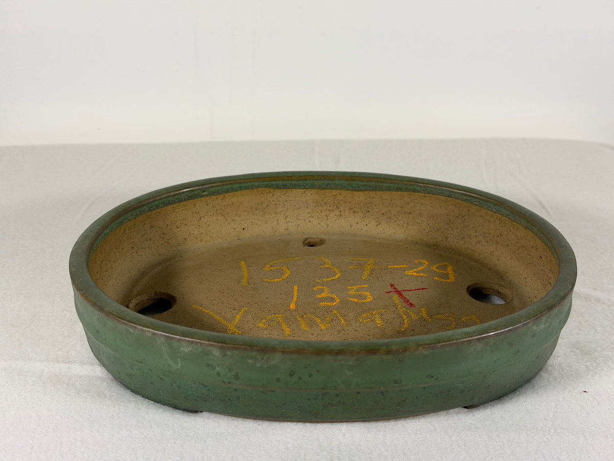Preowned Japanese Tokoname Glazed Oval Bonsai Pot Yamafusa - 8.5” By 6.75”