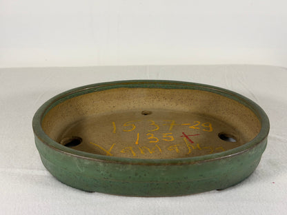 Preowned Japanese Tokoname Glazed Oval Bonsai Pot Yamafusa - 8.5” By 6.75”