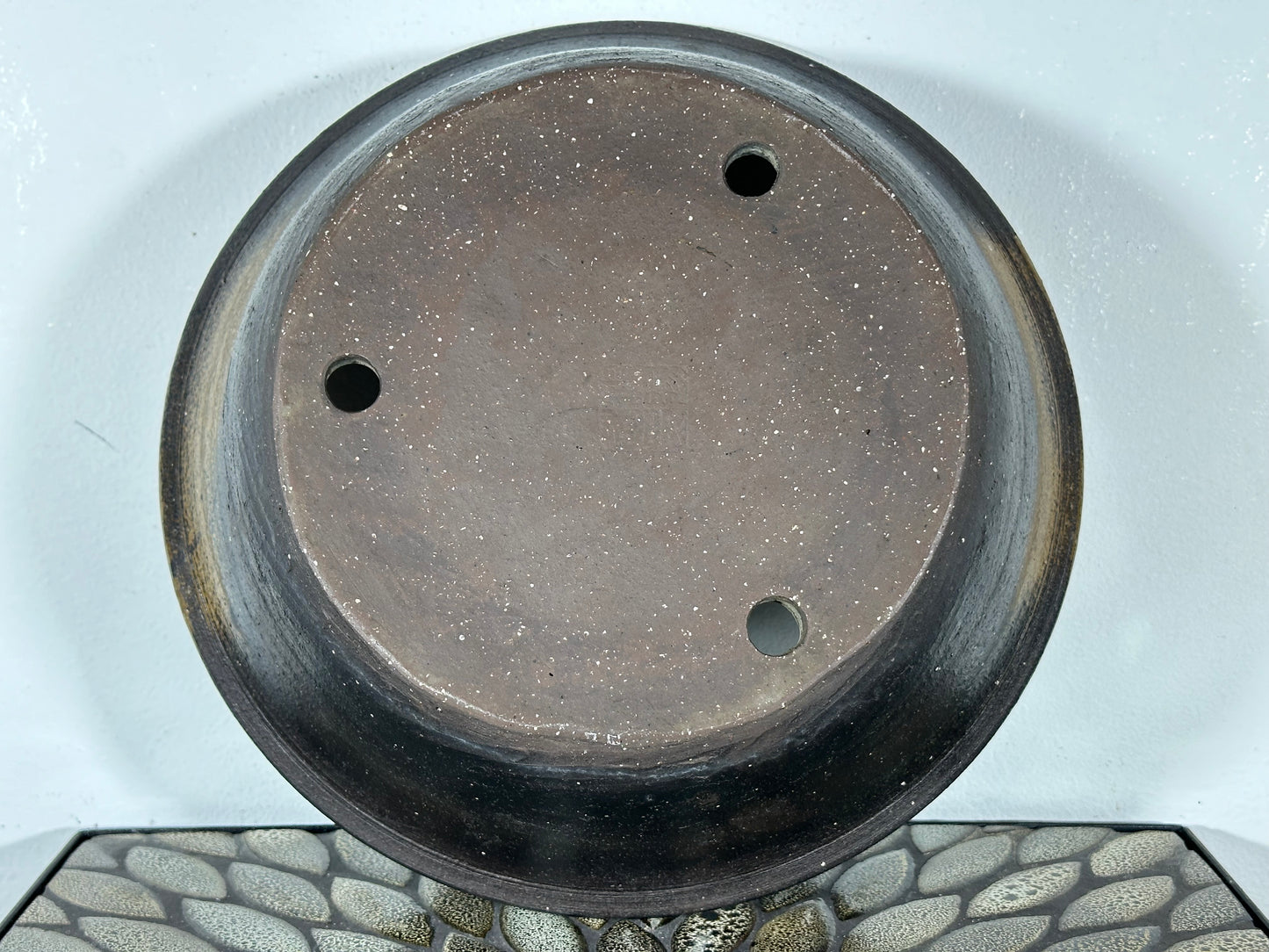 Preowned Japanese Tokoname Unglazed Round Bonsai Pot with Stamp - 12.25” By 3.5”