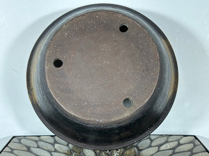 Preowned Japanese Tokoname Unglazed Round Bonsai Pot with Stamp - 12.25” By 3.5”