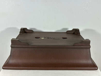 Preowned Japanese Tokoname Unglazed Rectangular Bonsai Pot Yamaaki - 16” By 12.75”