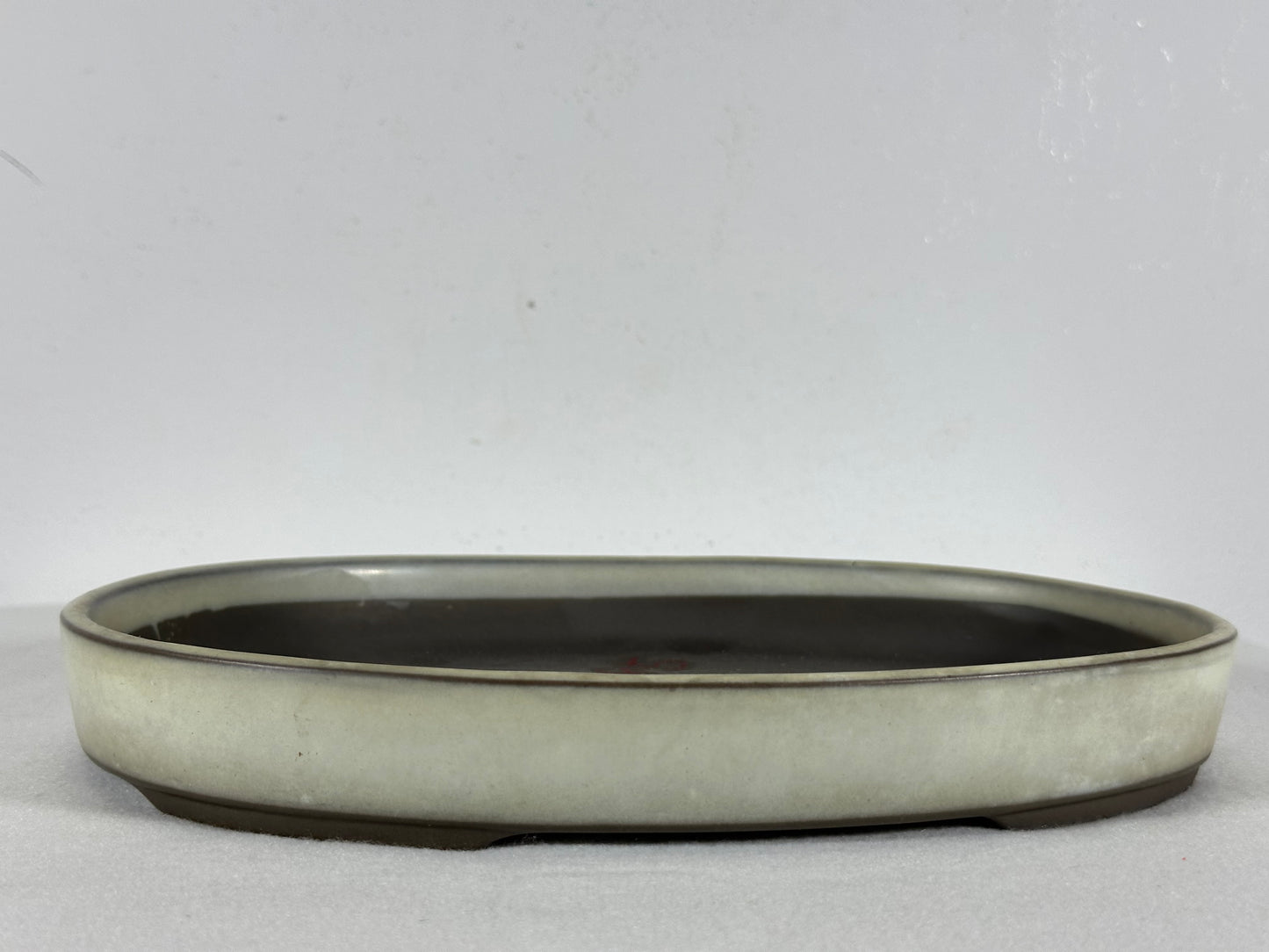 Preowned Japanese Tokoname Glazed Oval Shallow Bonsai Pot with Stamp - 10.5” By 7”