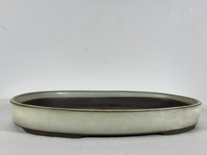 Preowned Japanese Tokoname Glazed Oval Shallow Bonsai Pot with Stamp - 10.5” By 7”