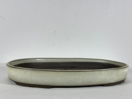 Preowned Japanese Tokoname Glazed Oval Shallow Bonsai Pot with Stamp - 10.5” By 7”