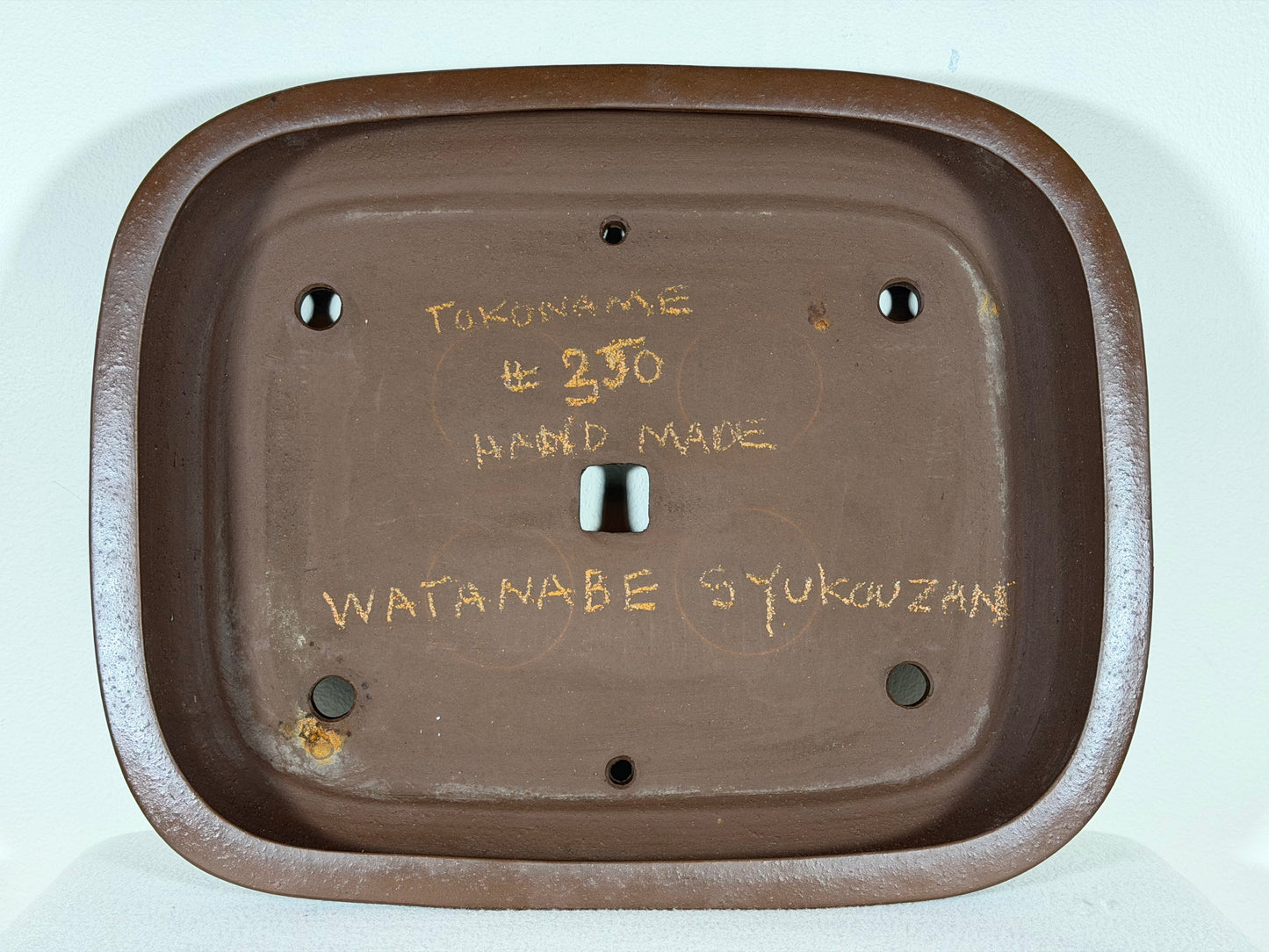 Preowned Vintage Japanese Tokoname Unglazed Rectangular Bonsai Pot Watanabe Syukouzan - 15” By 12.25”