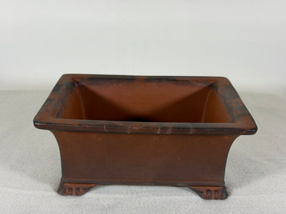 Preowned Japanese Tokoname Unglazed Rectangular Bonsai Pot Has Full Of Patina - 7” By 5.25”