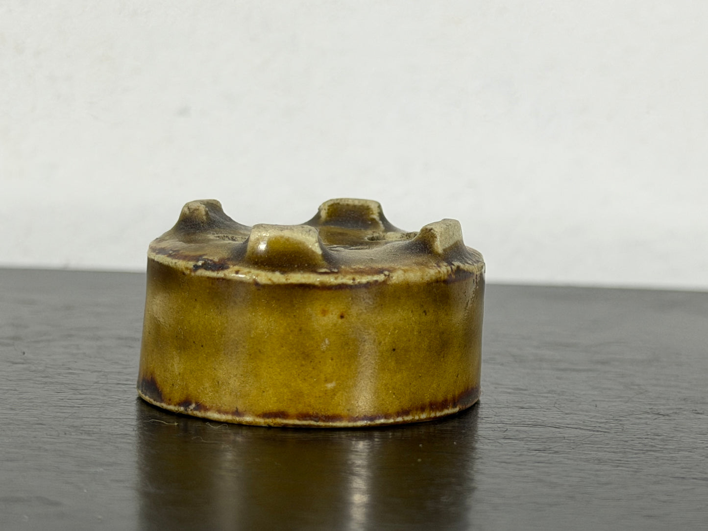 Preowned Vintage Japanese Tokoname Glazed Oval Bonsai Pot Mutou - 1.5” By 1.25”