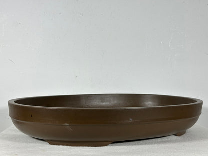 Preowned Japanese Tokoname Unglazed Oval Bonsai Pot has Stamp - 15.25” By 11.75”