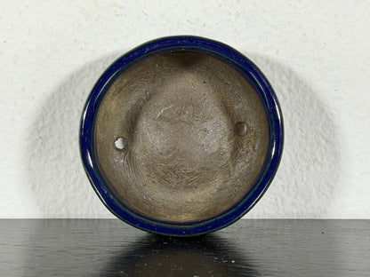 Preowned Japanese Tokoname Glazed Round Bonsai Pot with Stamp - 1.75” By 5/8”
