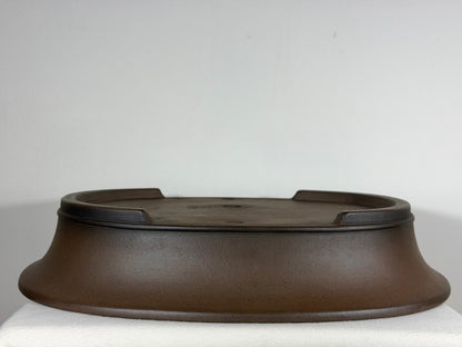 Preowned Japanese Tokoname Unglazed Oval Bonsai Pot Gyouzan Nakano - 19” By 15.5”