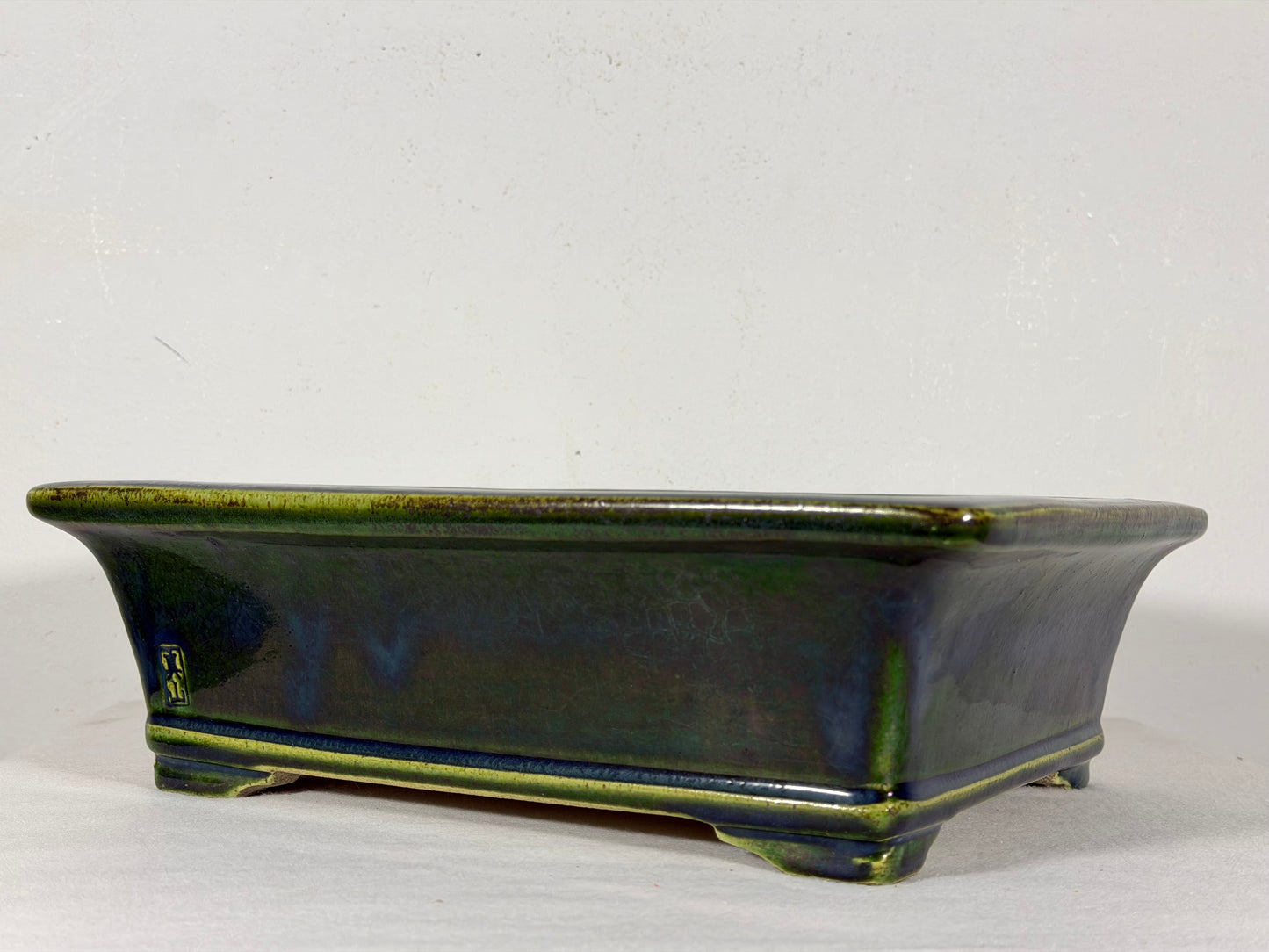 New Japanese Tokoname Glazed Rectangular Bonsai Pot Mazan Terahata - 11” By 9.5”