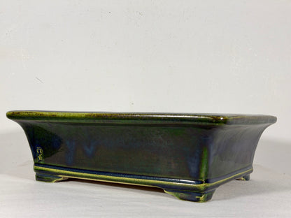 New Japanese Tokoname Glazed Rectangular Bonsai Pot Mazan Terahata - 11” By 9.5”