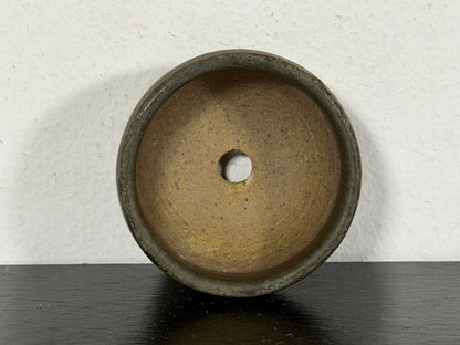 Preowned Japanese Tokoname Glazed Round Bonsai Pot With Stamp - 2” By 1 1/8”