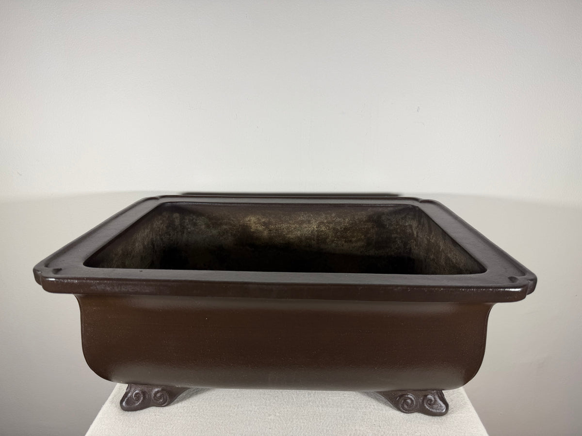 Preowned Japanese Tokoname Unglazed Rectangular Bonsai Pot Keizan - 18.5” x 13.75” x 7.25”