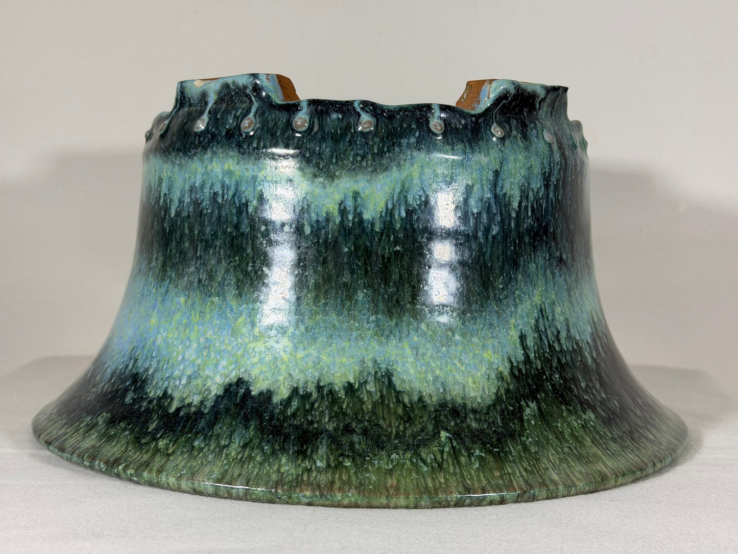 Preowned Japanese Tokoname Glazed Round Bonsai Pot Syuhou Yoshimura - 11.5” By 6”