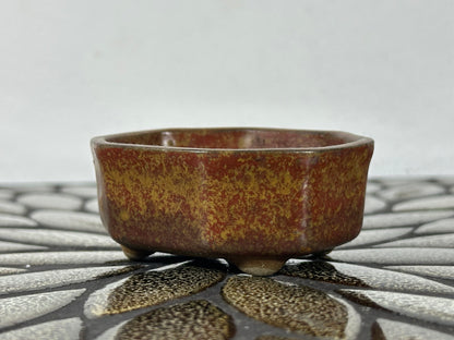 Preowned Japanese Tokoname Glazed Octagon Shape Bonsai Pot with Stamps - 2.75” By 2 3/8”