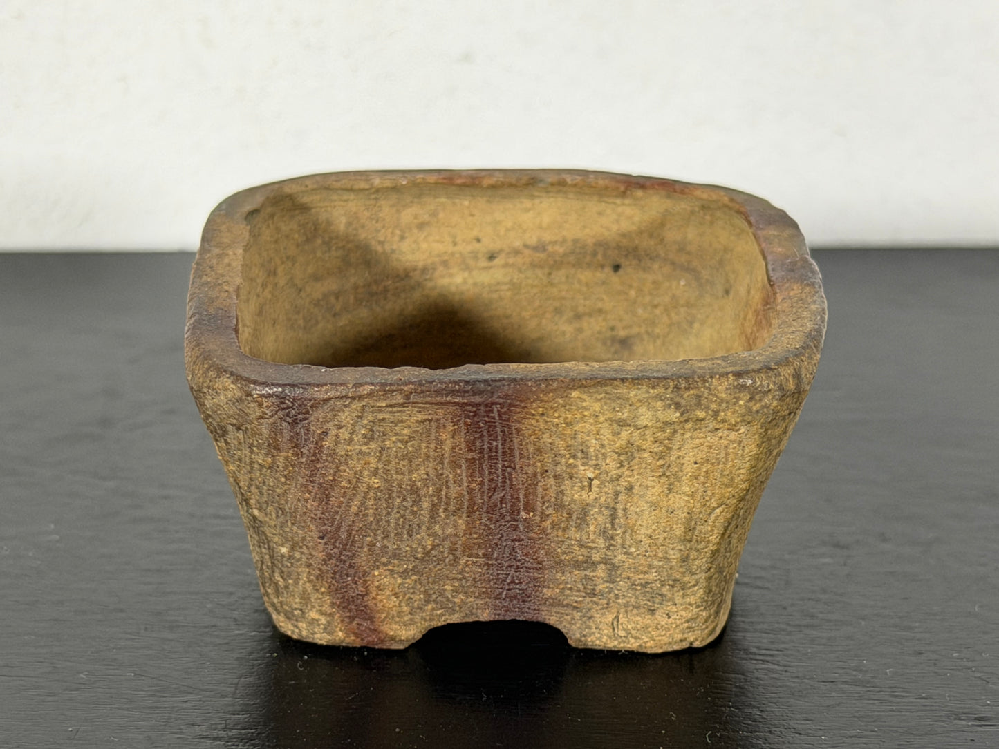 Preowned Japanese Tokoname Unglazed Square Bonsai Pot With Stamp - 2” By 1 1/8”