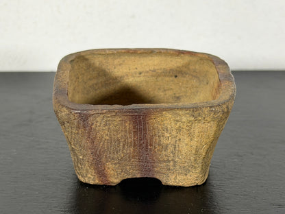 Preowned Japanese Tokoname Unglazed Square Bonsai Pot With Stamp - 2” By 1 1/8”