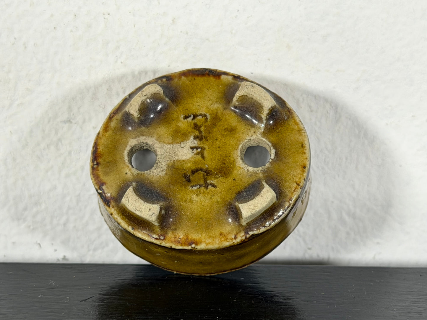 Preowned Vintage Japanese Tokoname Glazed Oval Bonsai Pot Mutou - 1.5” By 1.25”