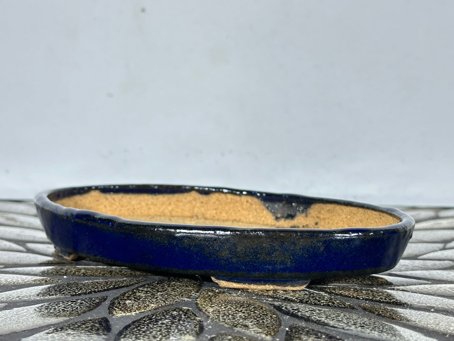 New Japanese Tokoname Glazed Oval Shallow Bonsai Pot Harutori - 6.25” By 4 3/8”