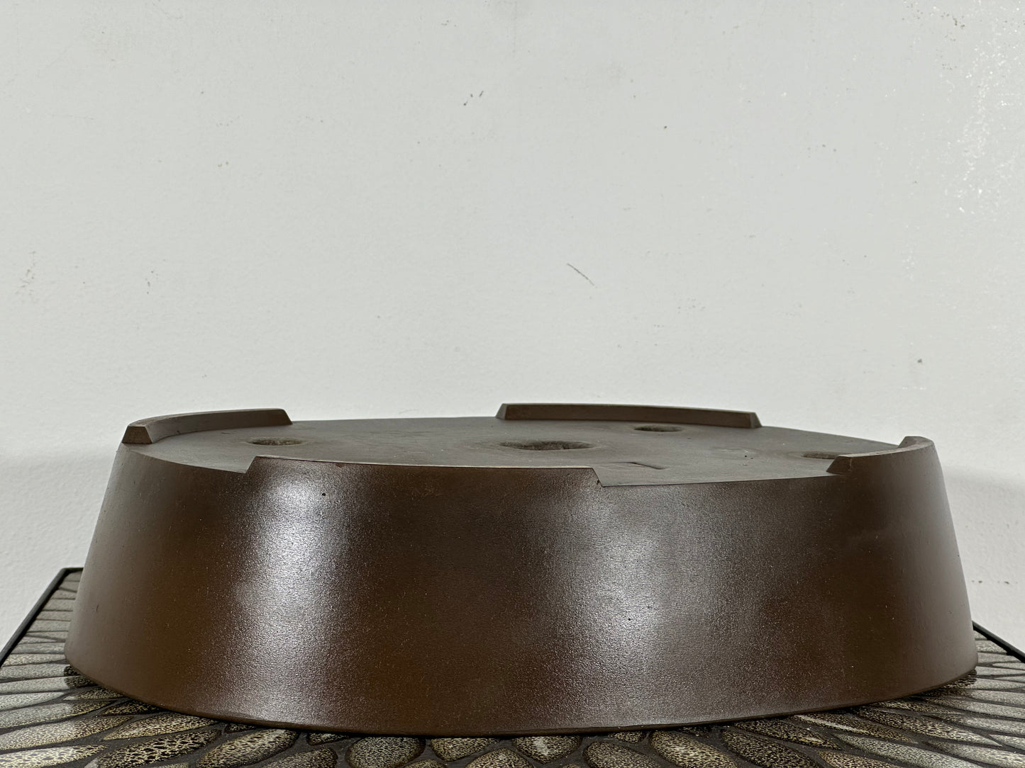 Preowned Japanese Tokoname Unglazed Oval Bonsai Pot Sankyu - 14 3/8” By 11”