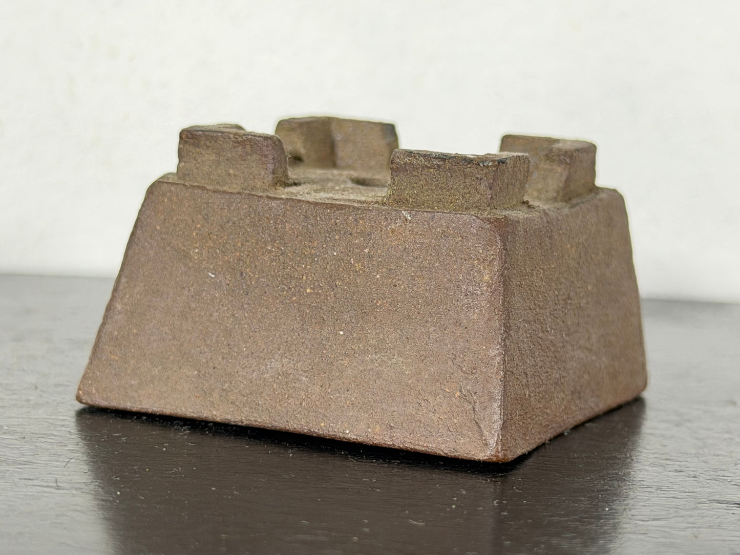 Preowned Japanese Tokoname Unglazed Square Bonsai Pot With Stamp - 1.75” By 1”