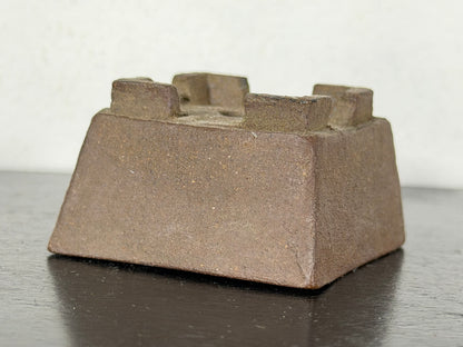 Preowned Japanese Tokoname Unglazed Square Bonsai Pot With Stamp - 1.75” By 1”