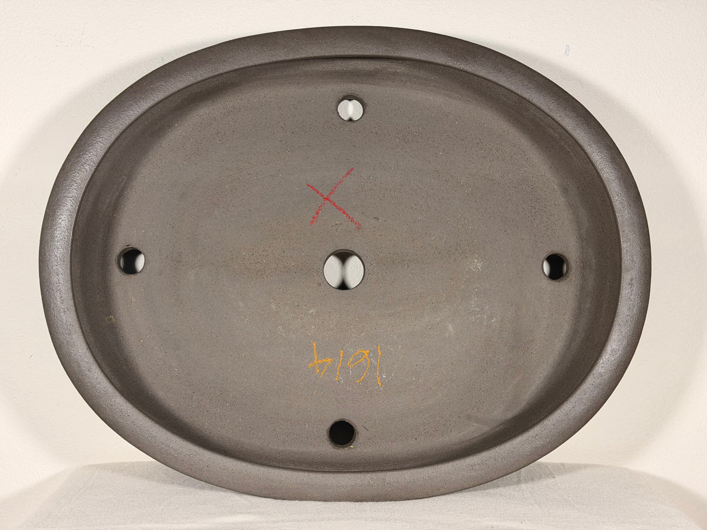 Preowned Japanese Tokoname Unglazed Oval Bonsai Pot Keizan - 16.25” By 12.75”