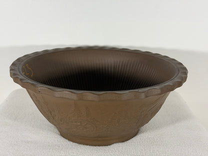 Preowned Japanese Tokoname Unglazed Round Bonsai Pot - 12.5” By 5”